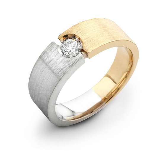 Mens Wedding Band 14 Karat Two-Tone With Natural Diamonds 0.30 Ctw G-Vs2 Quality