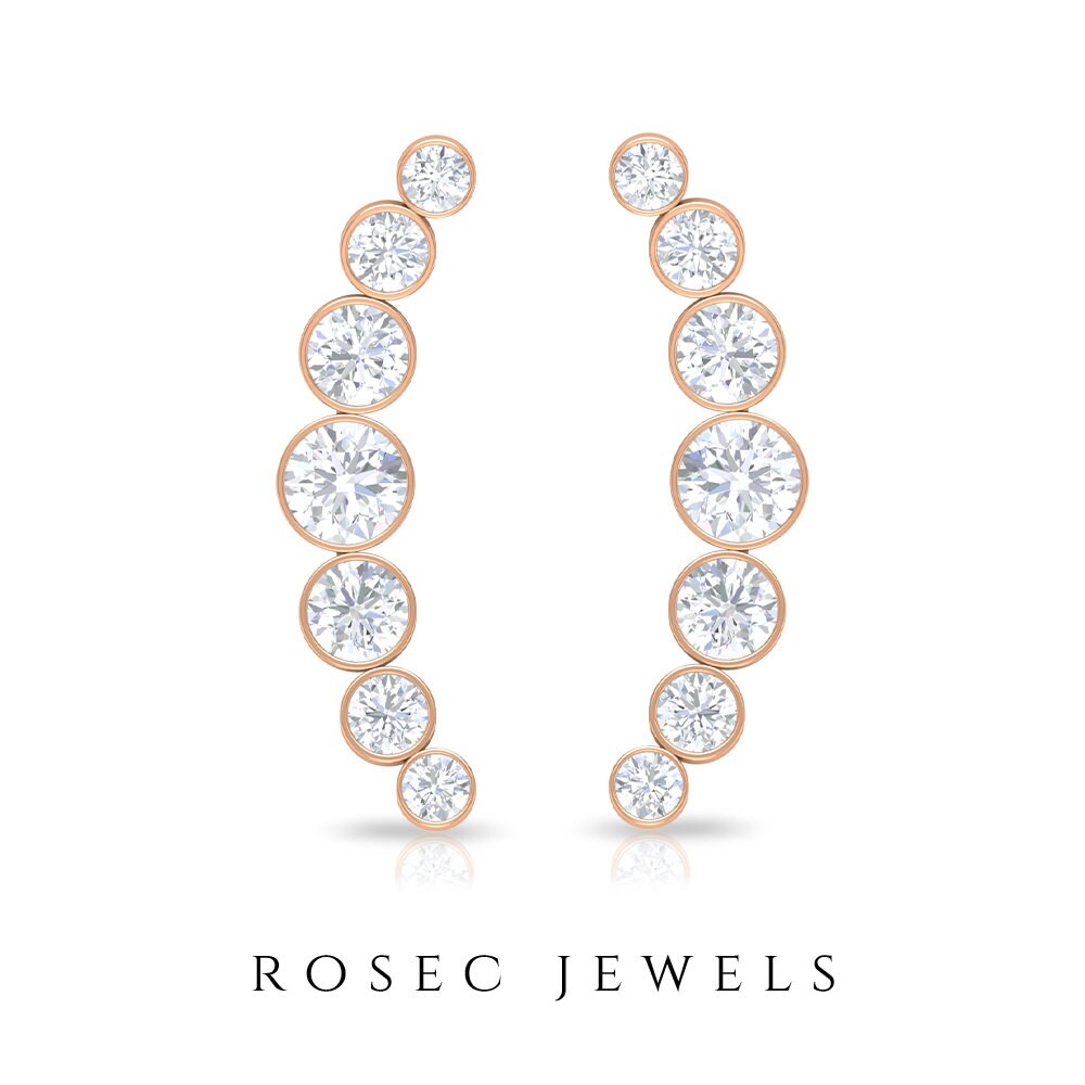 Modern Ear Climber, 3/4 Ct Diamond Crawler Earrings, Minimalist Cartilage Earring