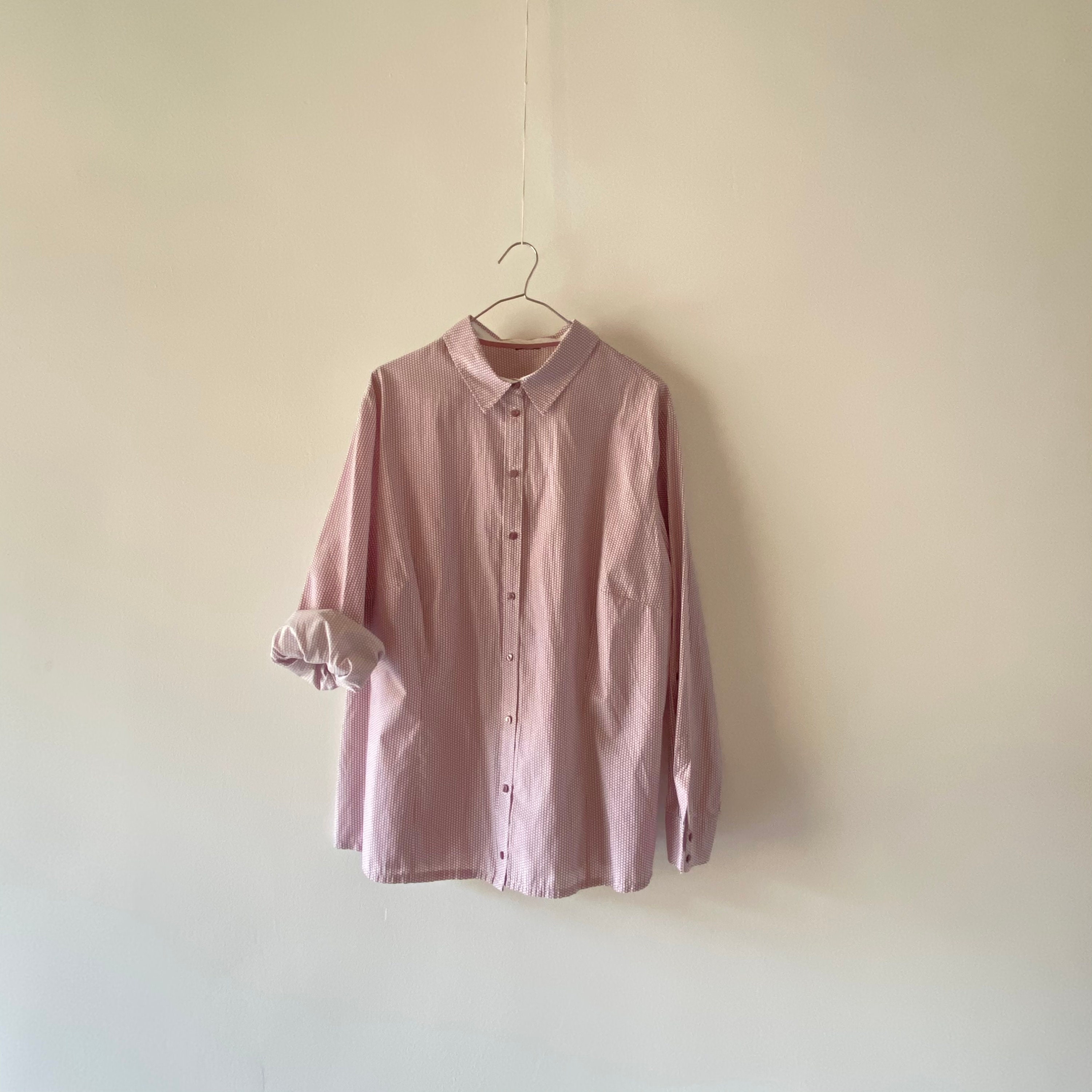 Vintage Cotton Blend Printed Shirt For Women, Loose Fitted Chemise