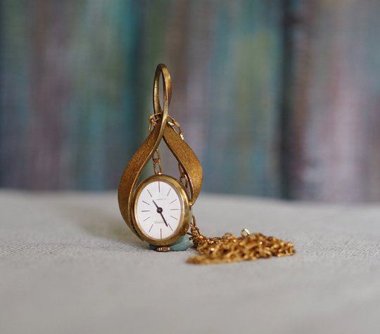 1970's German Mechanical Wind Up Watch Necklace Jsoma, Vintage Pendant