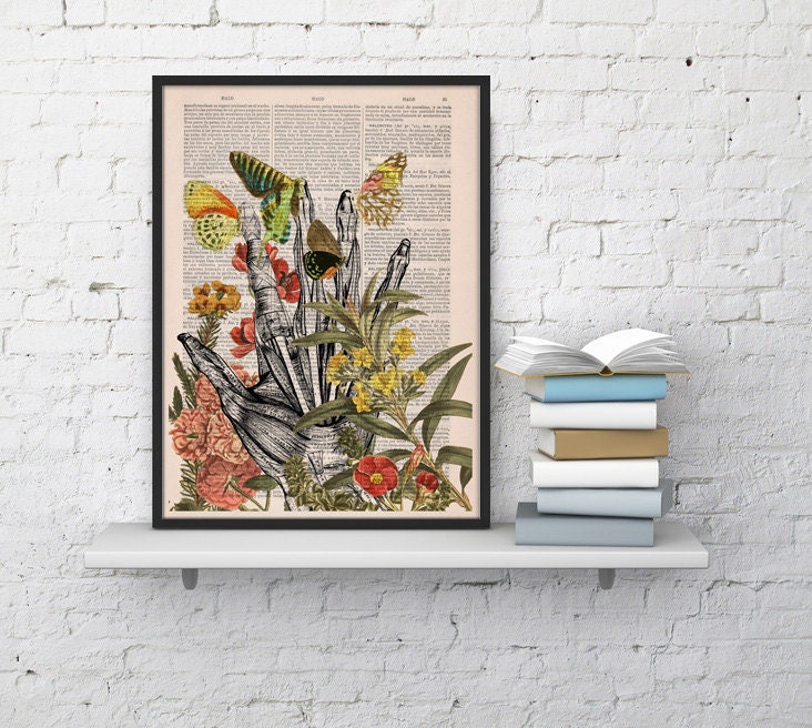 Anatomical Hand - Flower Print Anatomy Decor -Sustainable Art- Chart Illustration Ska063