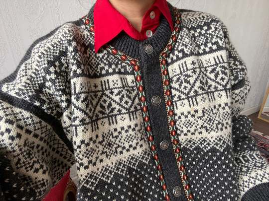 Fosse Unisex Wool Blend Fair-Aisle Knit Sweater/ Sweatshirt/ Jumper/ Cardigan/ Tall M - Xl
