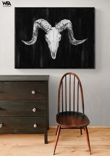 Rustic Ram Mount I By Ethan Harper, Framed Western Wall Art, Animal Skull Print, Black & White Farmhouse Decor, Art