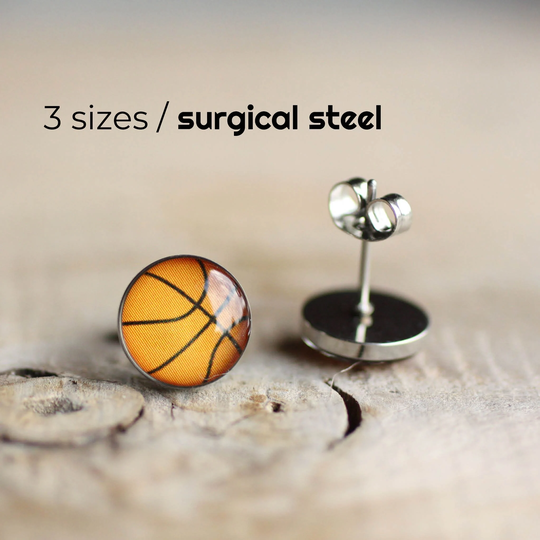 Basketball Post Earrings, Surgical Steel Stud, Sport Earring Studs, Mens Earrings For Men, Gift Him