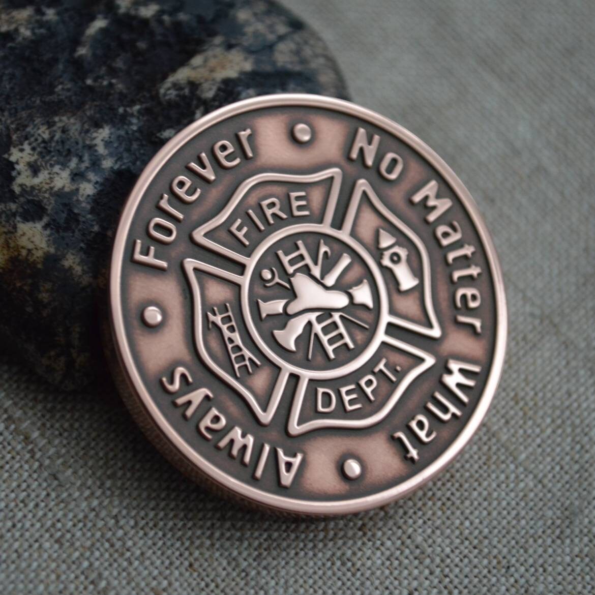 Custom Challenge Coin With Firefighter Logo, Custom Copper For Gift, Personalized Engraved Edc Coin, Thick Worry Coin