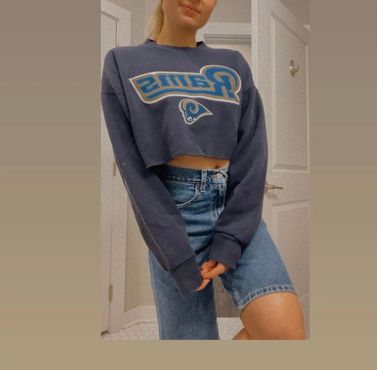 Vintage 90S La Rams Lee Cropped Custom Dyed Crewneck Sweatshirt Superbowl Distressed 1 Of Oversized Trendy Football Nfl California