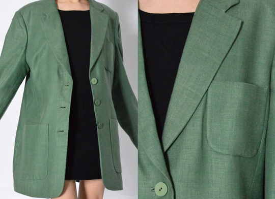 Vintage 90S Green Minimalist Linen Blend Blazer Womens Jacket Size M