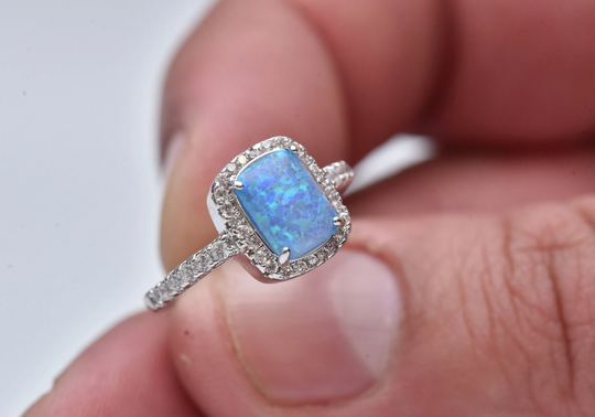 Natural Opal Ring-Blue Gemstone Ring-925 Sterling Silver Ring-Delicate Diamond Ring-Engagement Ring-Ring For Woman-Opal Jewelry-Gift For Her