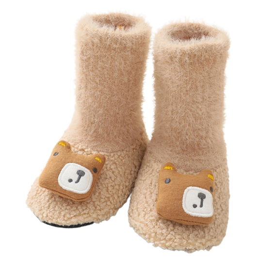 1 Pair Toddler Socks Eye-catching Wear Resistant Blend Fabric Cartoon Non-slip Newborn Warm Socks for Home - khaki, 12cm - 12cm beige