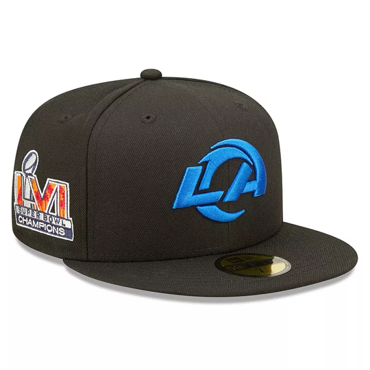 Men's New Era Black Los Angeles Rams Super Bowl LVI Champions Side Patch 59FIFTY Fitted Hat, Size: 7