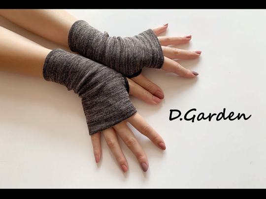 Short Brown Tonal Cotton Blend Stretchy Knitted Soft Fingerless Arm Warmers Gloves Great For Party & Prom