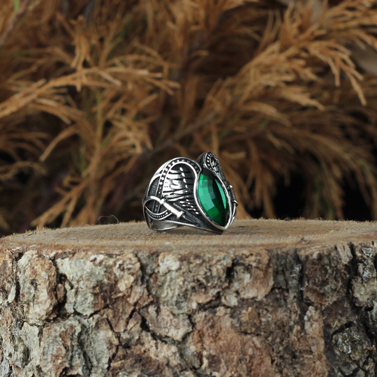 925 Sterling Silver Emerald Stone Men Ring, Gift For Him, Man Ring