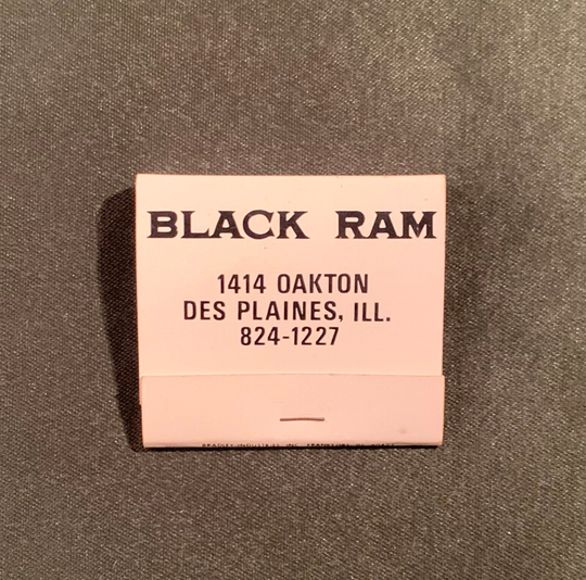 Vintage Matchbook, Black Ram, Restaurant, Des Plains, Illinois, with 30 Match Sticks, Free Ship in Usa