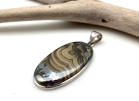 Schalen Blende Pendant - Natural Jasper 925 Sterling Silver Oval German Stone