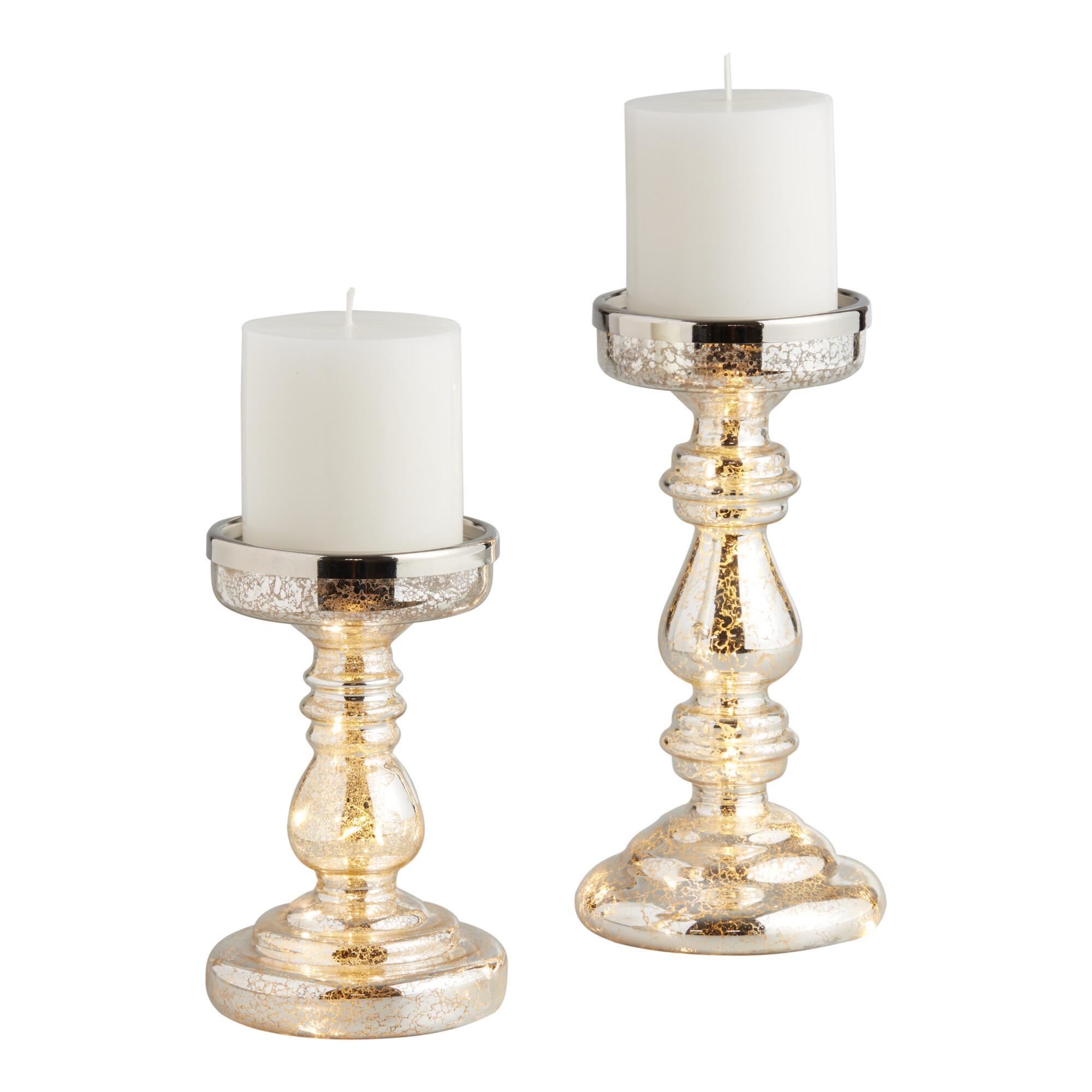 Pier Place Silver Mercury Glass LED Pillar Candleholder by World Market