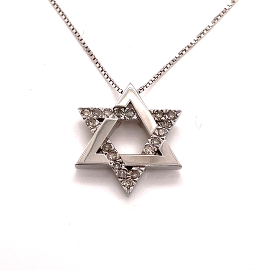 14Kt White Gold Diamond Jewish Star Magen David Pendant