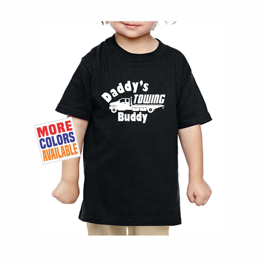 Daddy's Towing Buddy Toddler T Shirt Tee Infant Youth Kids Birthday Gift Dad Fathers Day Funny Cute Tow Truck Driver Son Daughter Mater Boy