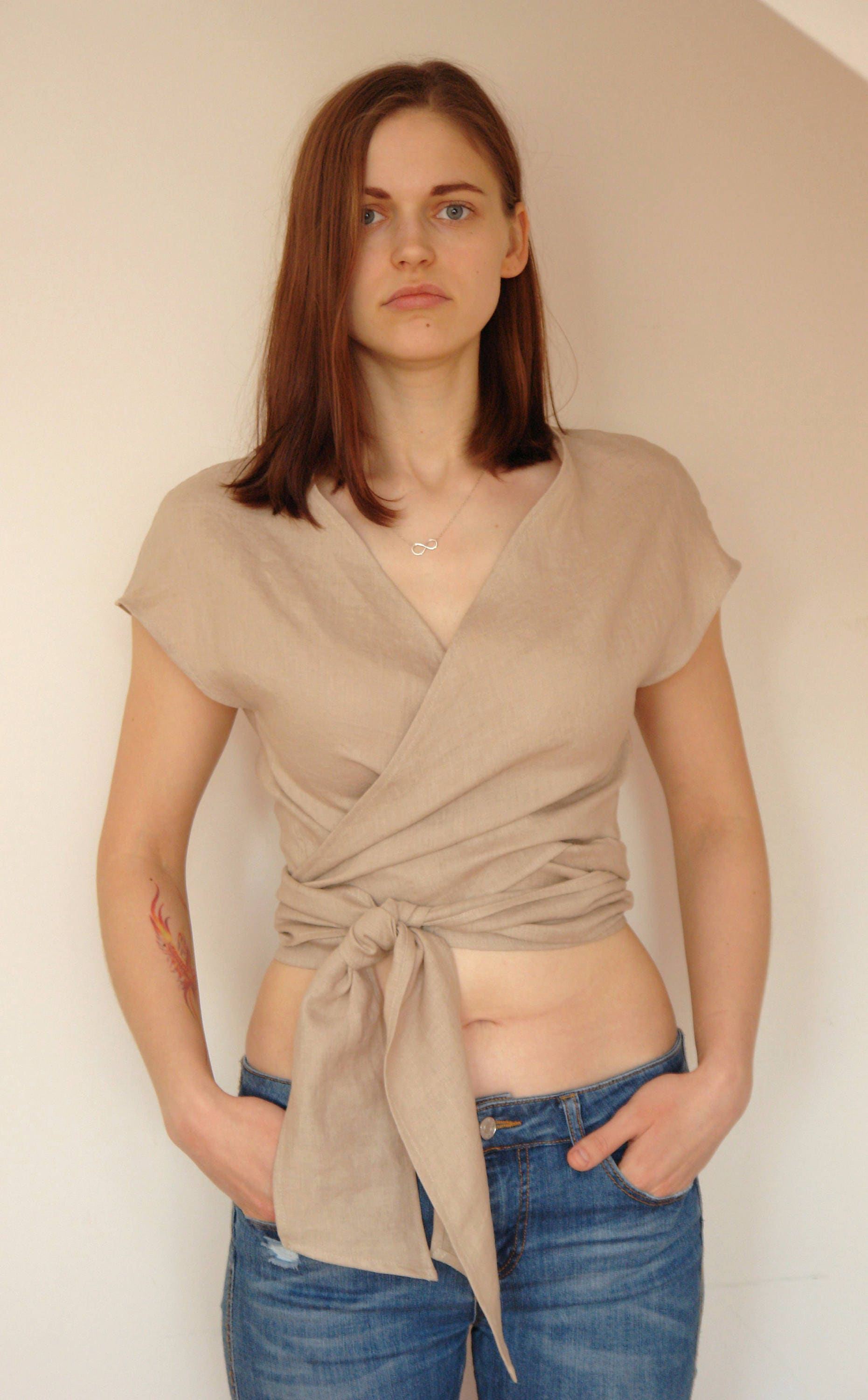 Linen Top Wrap Crop Womens Linen Clothing Plus Size Wabi Sabi