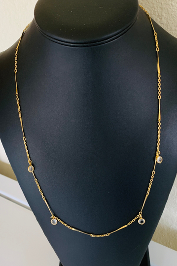 Elegant Gold Tone Bar Link & Chain With Clear Jelly Belly Charms Necklace