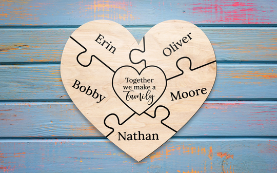 Puzzle Design Heart Family Sign | Name Blended Personalized Gift Pallet Wedding Wood