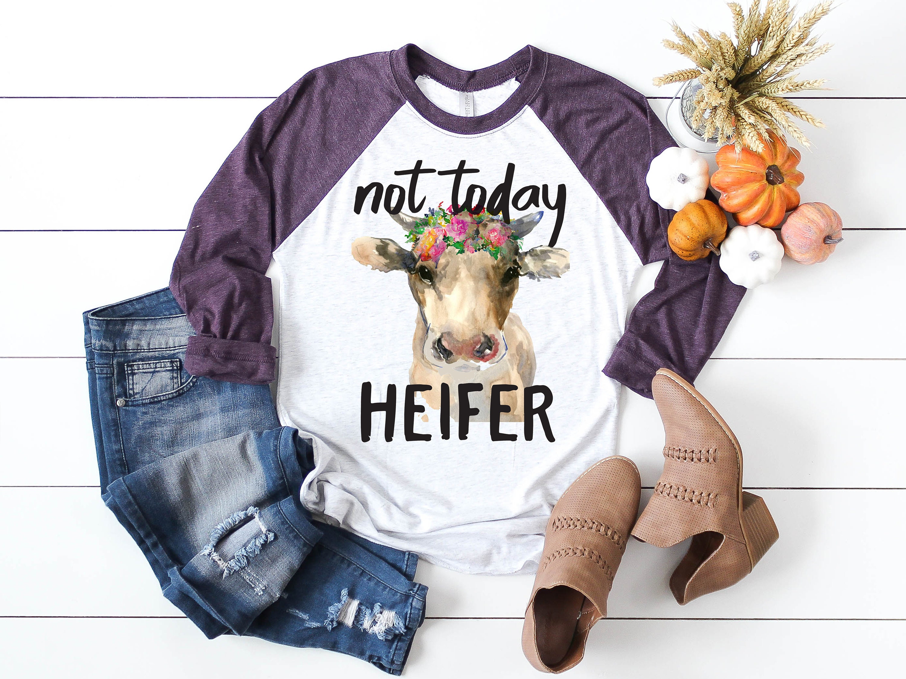 Funny Animal Shirt Women, Not Today Heifer | Floral Cow Shirt, Baseball Tee Women