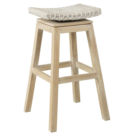 Rattan and Teak Leyla Swivel Barstool: White by World Market