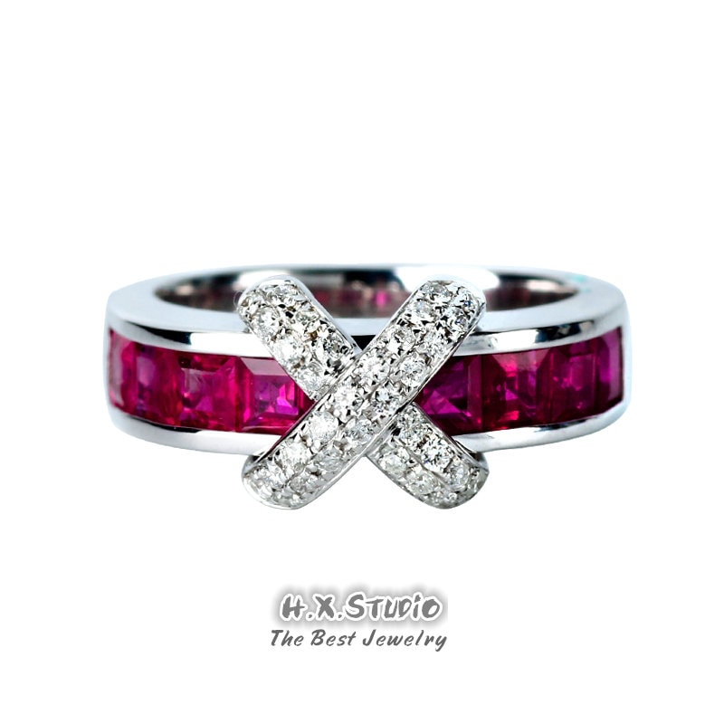 2.50Ctw Diamond Ruby Criss Cross Ring in 18K Gold/Love Knot Statement Ring/Custom Jewelry/Valentine's Day Gift For Her/Wholesale Available