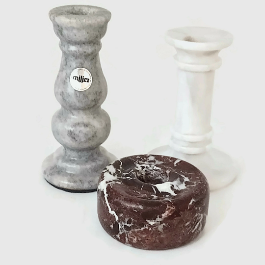 Vintage German Lot Of 3 Candle Holder Made Soap Stone & Marble
