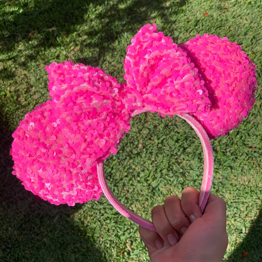 Neon Pink Velvet Sequin Mouse Ears