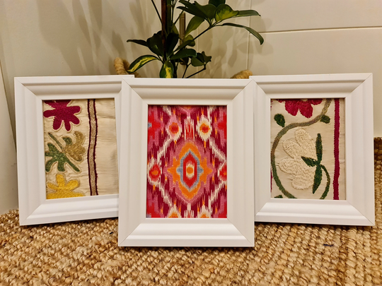 Uzbek Suzani Wall Art Set, Ikat Gallery Set, Of 3