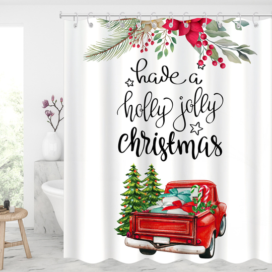Merry Christmas Shower Curtain Christmas Truck Waterproof Modern Fabric Bathroom Shower Curtains Gifts Xmas Presents