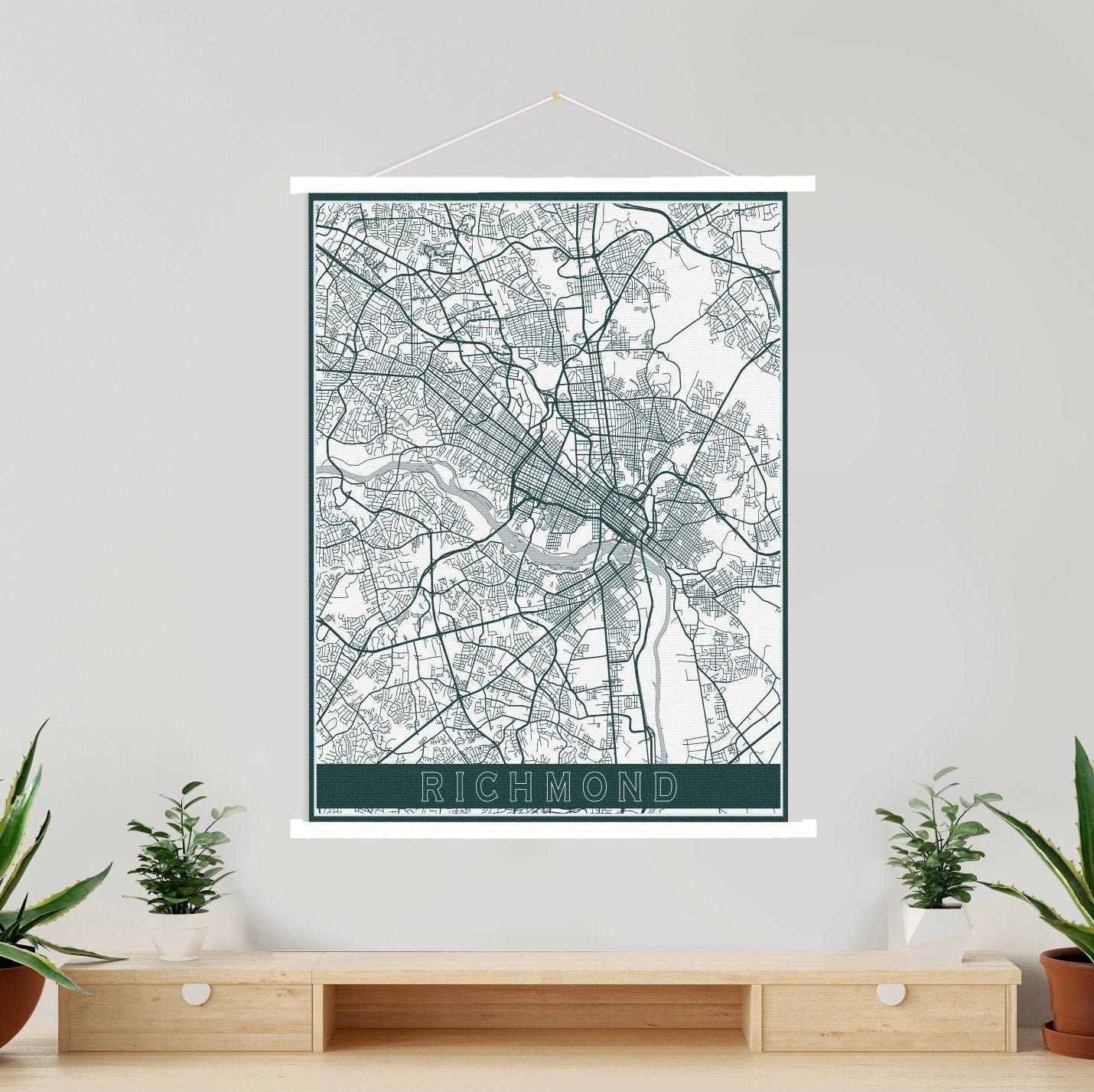 Richmond Virginia Street Map | Hanging Canvas Of Printed Marketplace