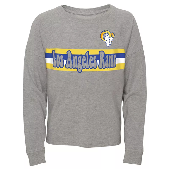 Juniors Heathered Gray Los Angeles Rams All Striped Up Raglan Long Sleeve T-Shirt, Women's, Size: XL, Grey