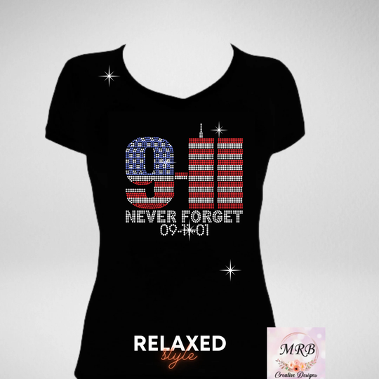 9-11 Rhinestone Shirt | Twin Towers Never Forget Women's