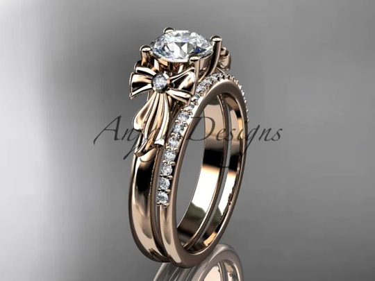 Celtic Ring 14Kt Rose Gold Diamond Unique Engagement Set Wedding