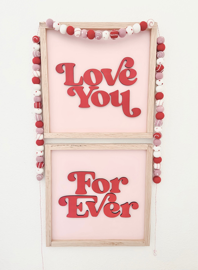 Love You Forever | Valentines Decor Day Sign Pink Round Bookshlef