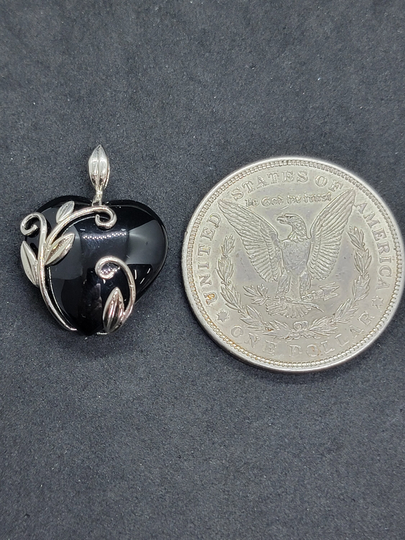 Sterling Silver Black Stone Heart Pendant