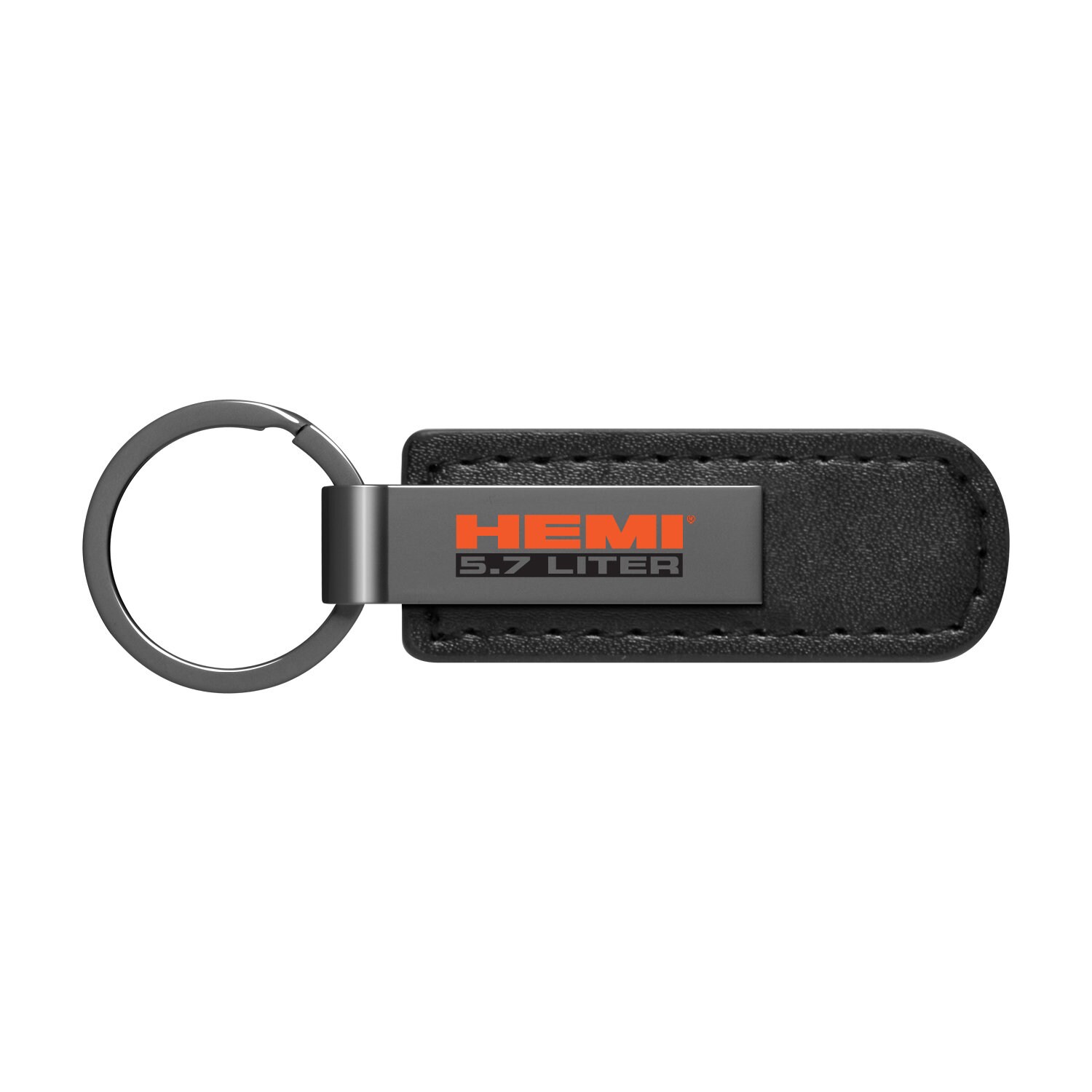 Hemi 5.7 Liter Gunmetal Black Metal Plate Pu Leather Strap Key Chain For Ram