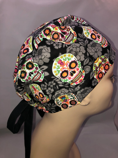 Tie Back Scrub Hat Sugar Skulls Adjustable Crna Cnor Dr Cap Surgeon Xray
