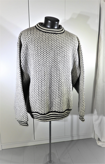 1970's Unisex Wool Blend Norwegian Gray White Sweater, Vtg Ll Bean Birdseye Crew Neck Mens Sweater Sz Xxl