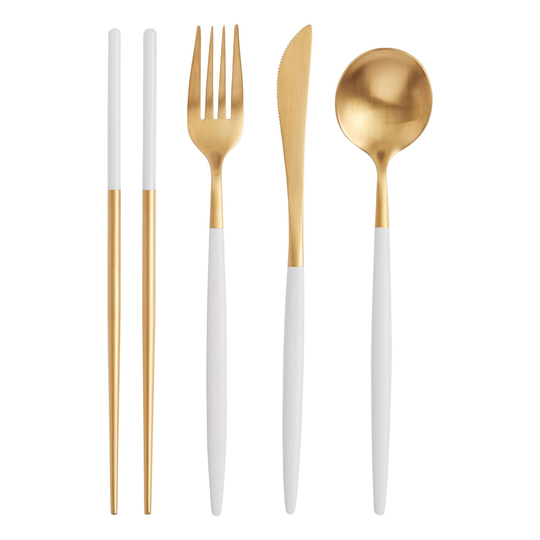 White And Gold Shay Flatware Collection by World Market