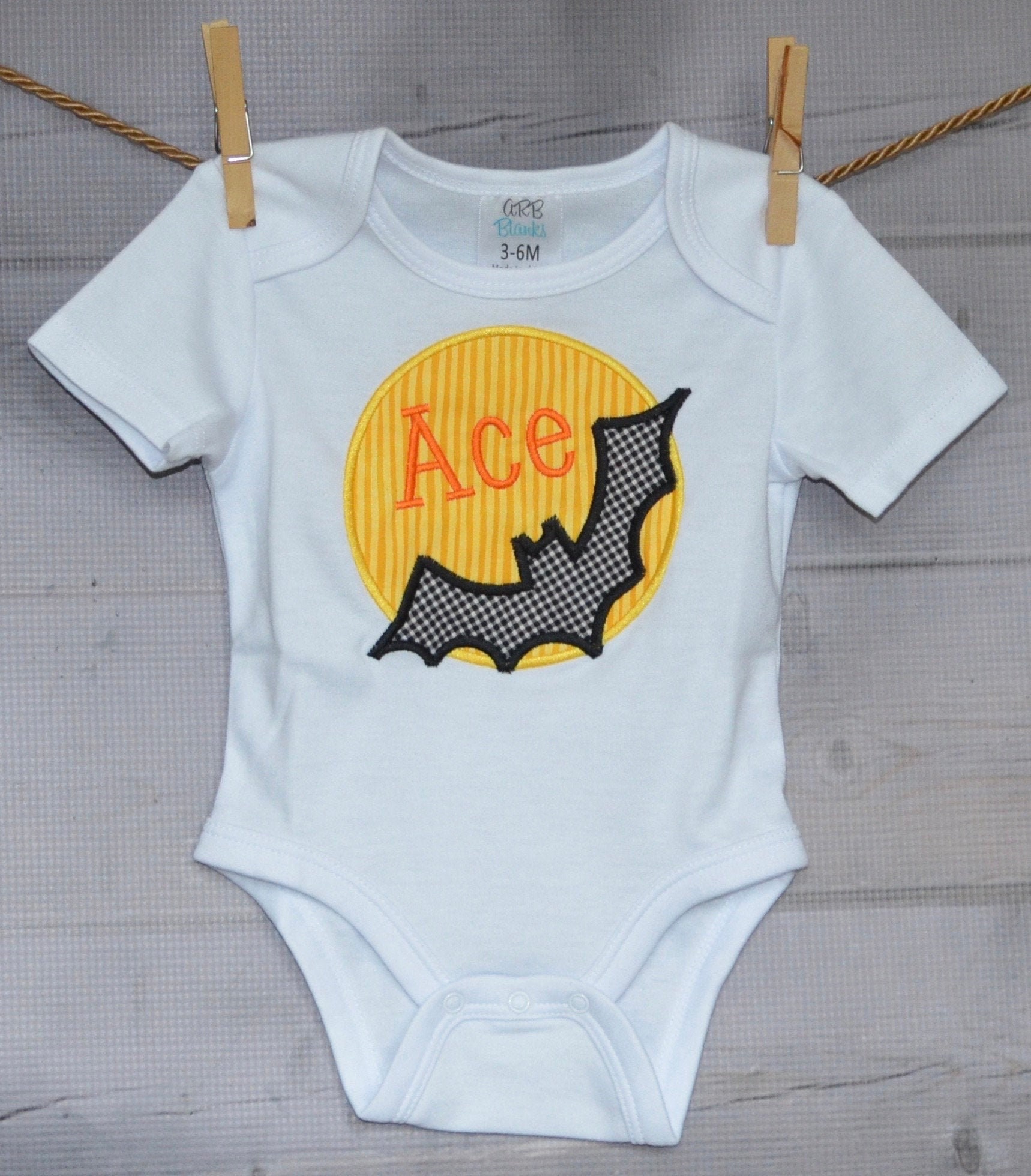 Personalized Halloween Bat Patch Applique Shirt Or Bodysuit For Boy Girl