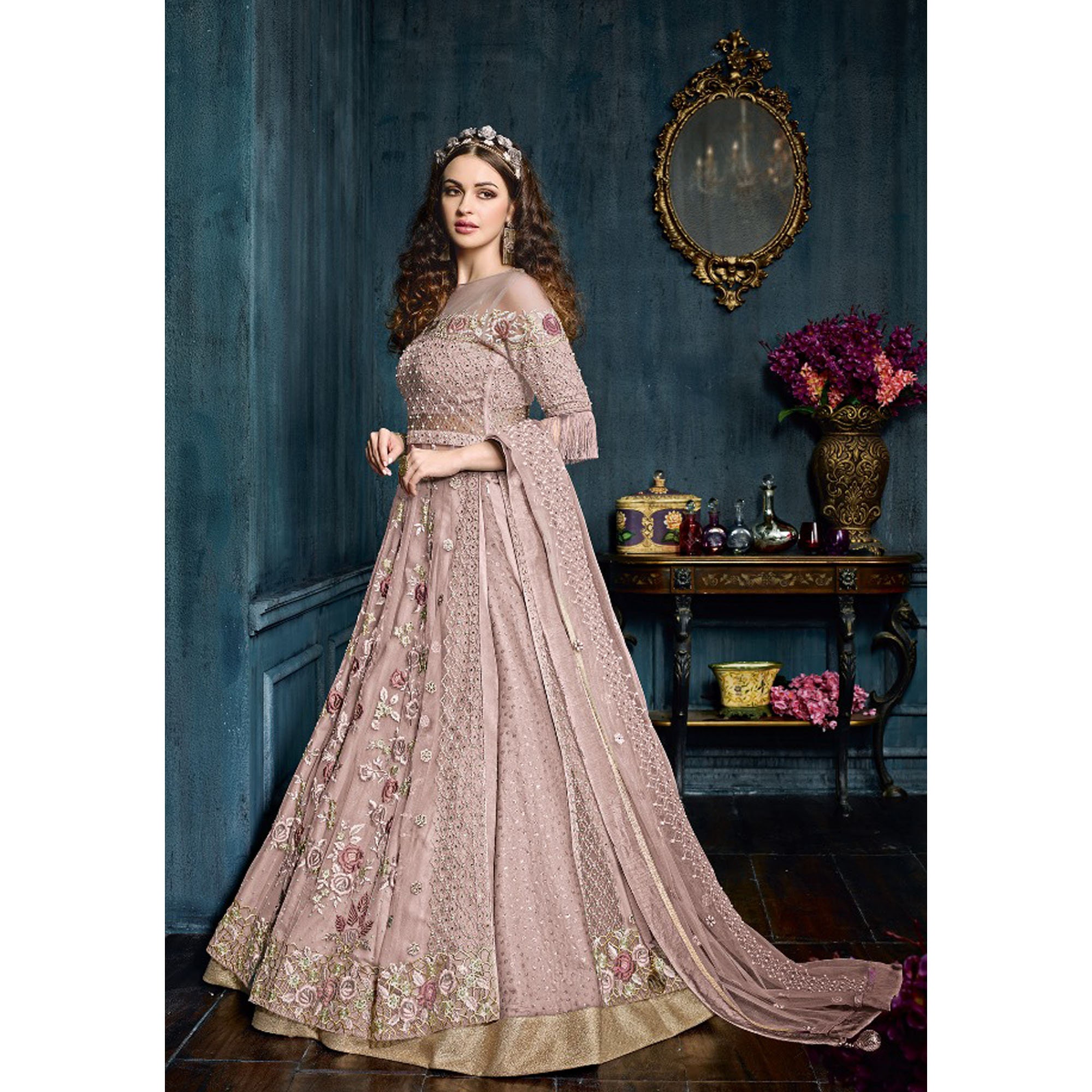 Ramadan Eid Wear Heavy Indo Western Slit Gown Dress For Women Trouser Pant Suits Pakistani Wedding Floor Lengha Salwar Kameez Suit