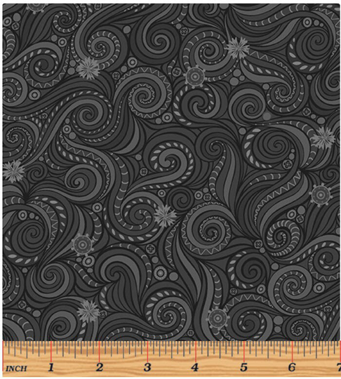 Winter Village - River in Charcoal Black Gray Swirl Swirls Cotton Quilt Fabric Blender Amanda Murphy Benartex Fabrics 10382-12 | W7811