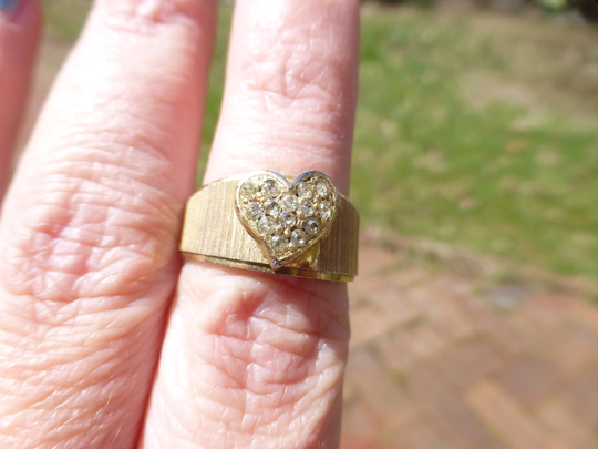 Antique Art Deco Heart Gold Filled Cocktail Ring, 1930S, Unique Design, Lovely Charming Gorgeous