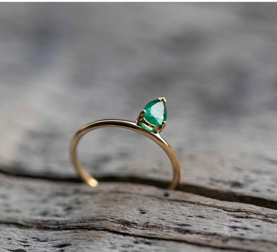 Natural Emerald Ring/Pear Cut 925 Sterling Silver Gold Plated May Birthstone Best Gift For Her
