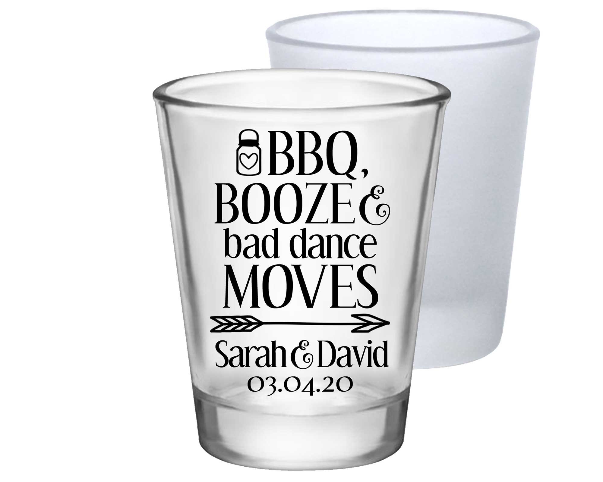 Clear Or Frosted Rustic Wedding Shot Glasses Custom Favors Engagement Gift Country Bbq Booze Bad Dance Moves 1A