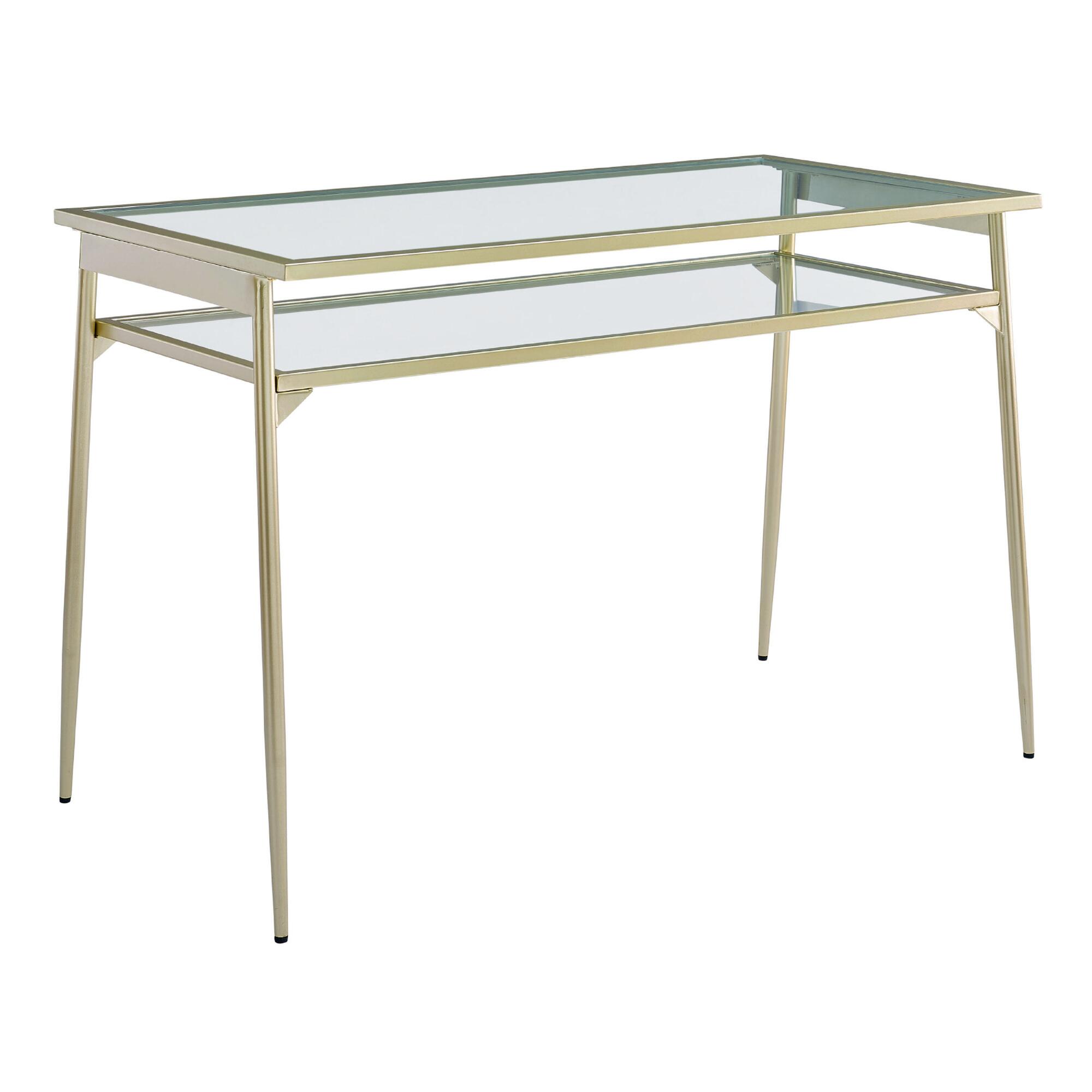 Metal and Glass Lilian Desk with Shelf: Gold by World Market