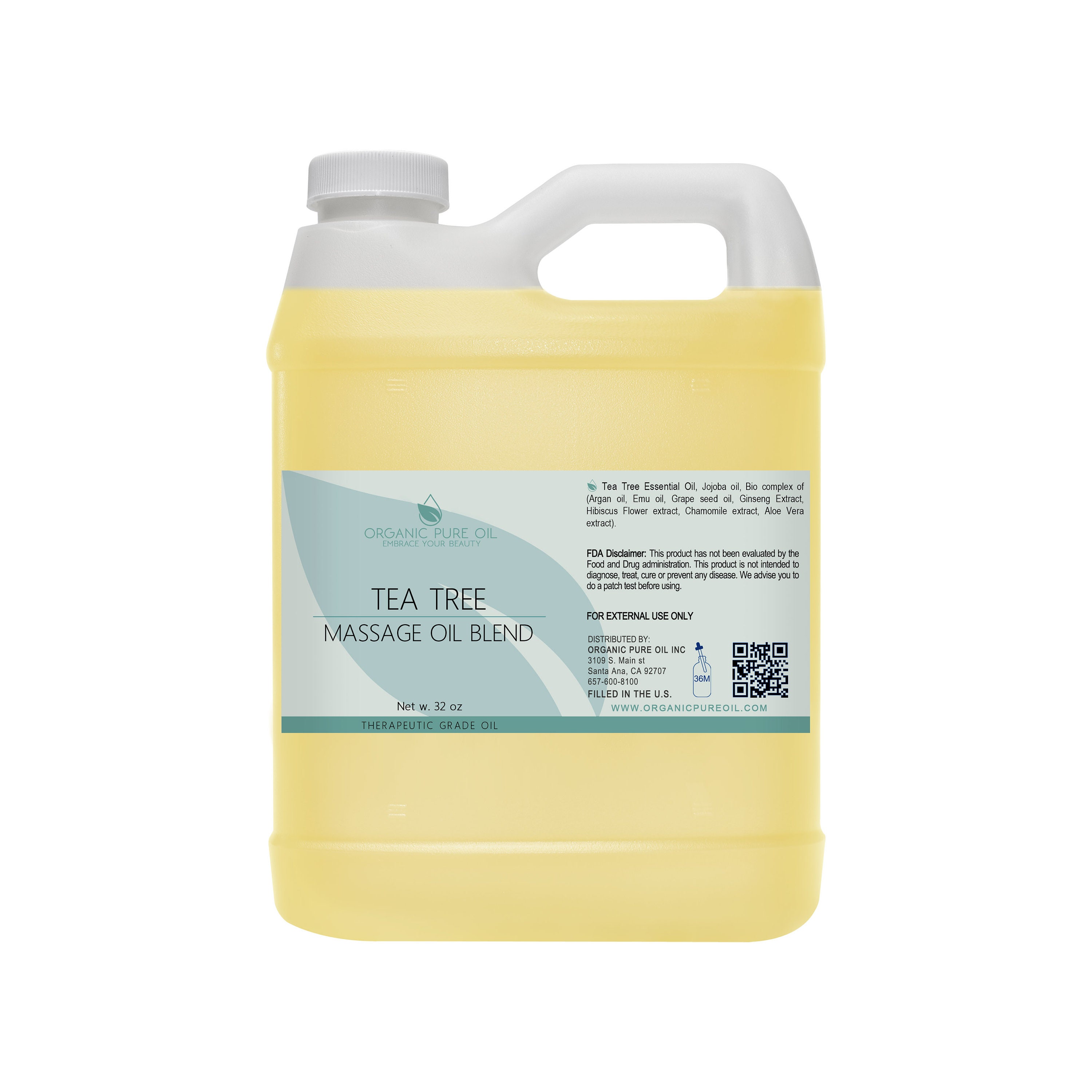 Tea Tree Massage Oil Blend 32 Oz Non-Gmo Therapeutic Aromatic Mixture For Deep Tissue Muscle Relaxation Bulk Wholesale Argan Grape
