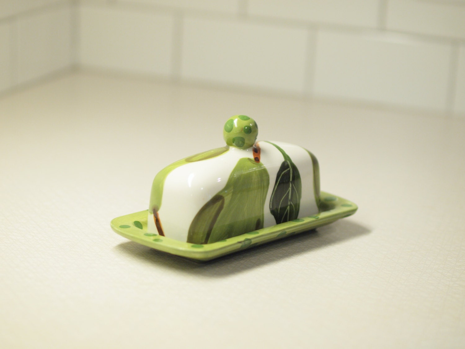 Butter Dish, Dish With Lid - Pear Handpainted Ceramic Hostess Gift, Farmhouse Decor, Made To Order Pw